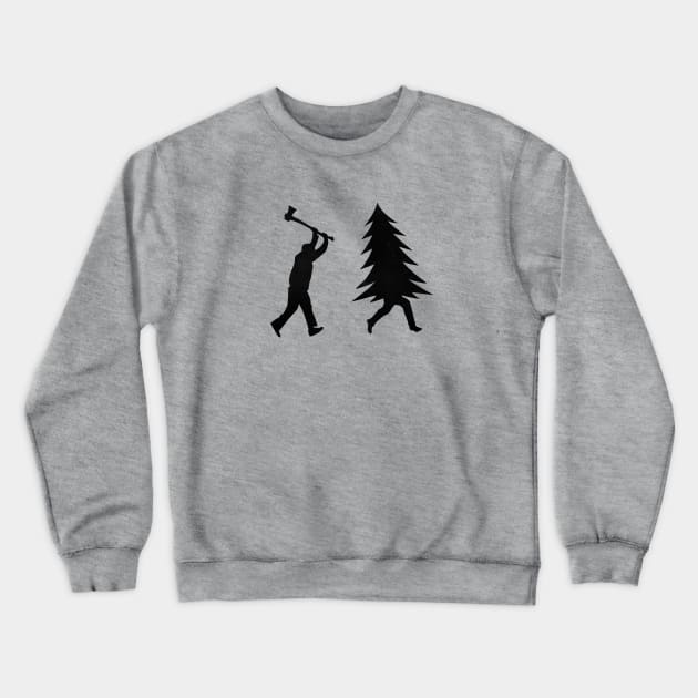 Funny Christmas tree is chased by Lumberjack / Run Forrest, Run! Crewneck Sweatshirt by badbugs